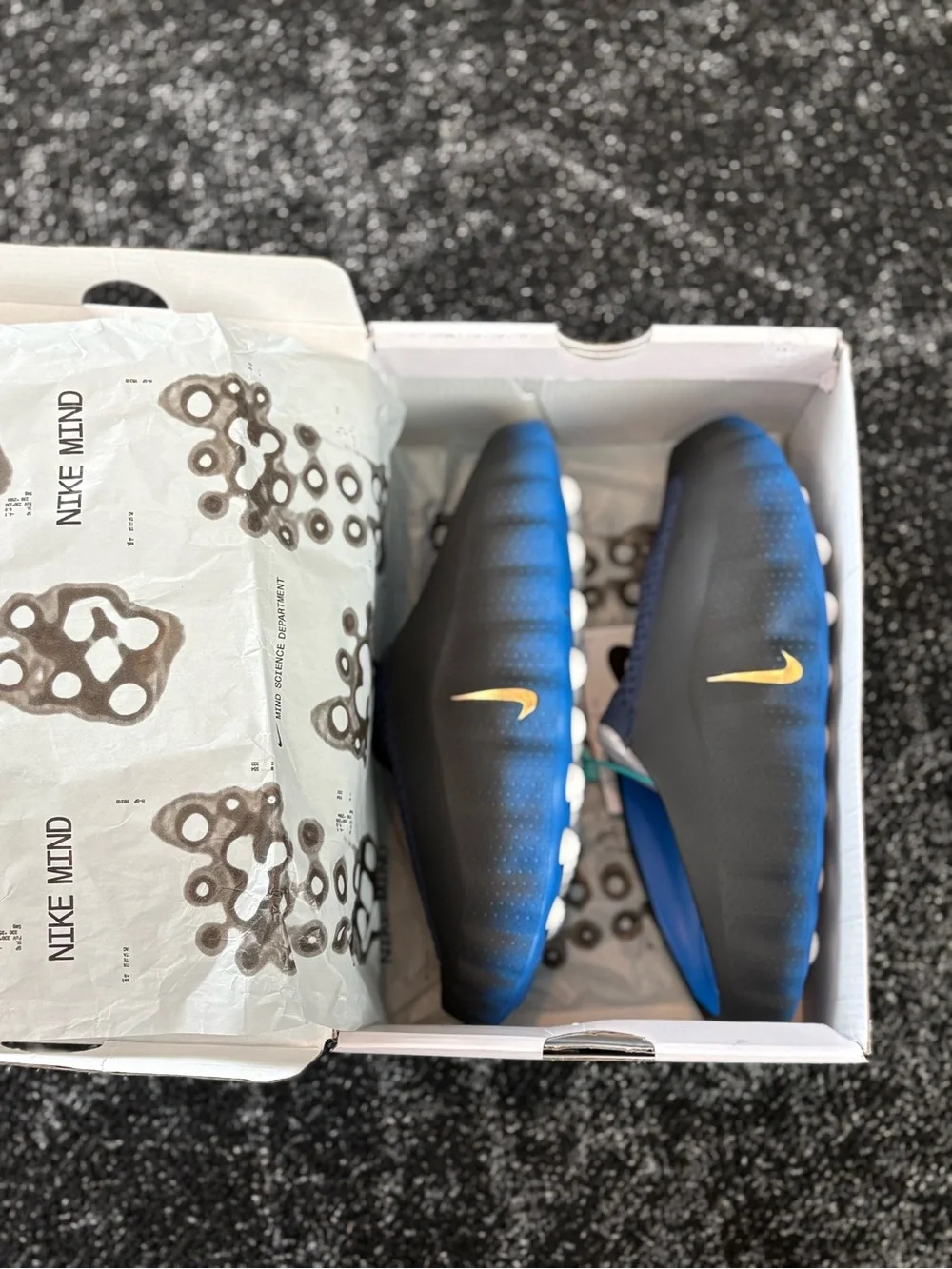 Nike Kids Navy and Blue Slip-On Foam Sneakers with Gold Swoosh